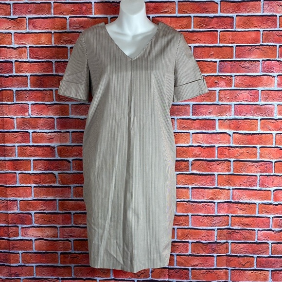 Piazza‎ Sempione Made in Italy Micro Stripe Shift Dress with Pockets Size 38 NWT - Picture 1 of 13